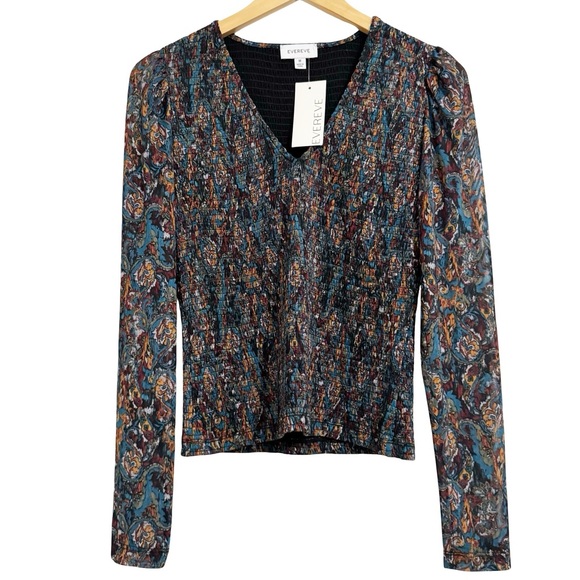 Evereve Kate Printed Smocked Mesh Top NWT Medium - Picture 4 of 13